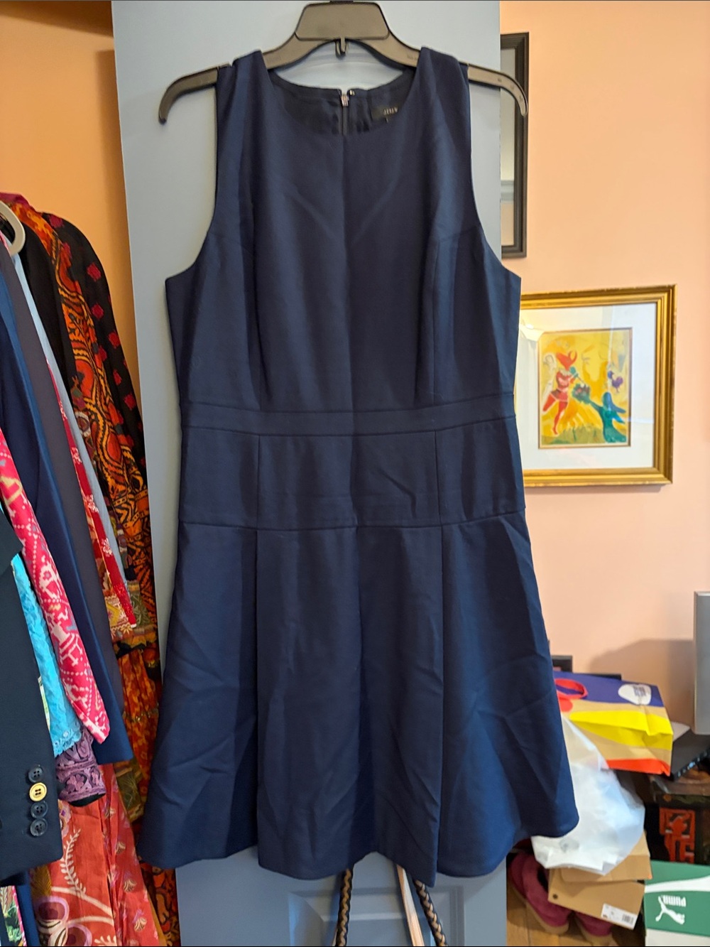 J. Crew Navy Sleeveless Fit-and-Flare Midi Dress